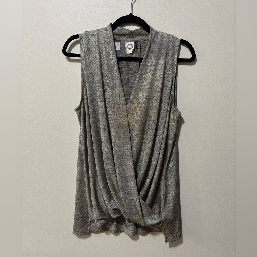 🌸Anthropologie Akemi+Kin Sleeveless Wrap Blouse in Gray and Gold